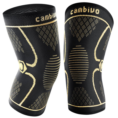 CAMBIVO Copper Knee Braces for Men and Women (2 pack) -Knee Supports Copper Compression Knee Sleeve for Knee Pain, Arthritis, Sports and Recovery Support (Gold, Large)