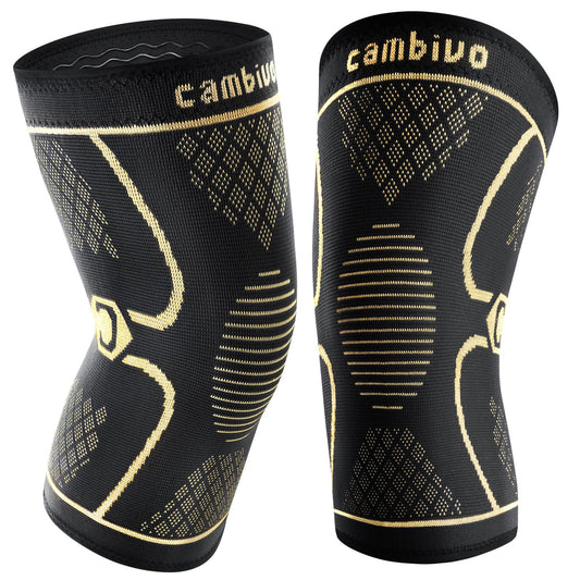 CAMBIVO Copper Knee Braces for Men and Women (2 pack) -Knee Supports Copper Compression Knee Sleeve for Knee Pain, Arthritis, Sports and Recovery Support (Gold, Large)