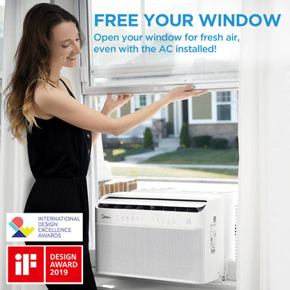 Midea 8,000 BTU U Shaped Smart Inverter Window Air Conditioner, Cools up to 350 Sq. Ft., Ultra Quiet with Open Window Flexibility, Works with Alexa/Google Assistant, 35% Energy Savings, Remote Control