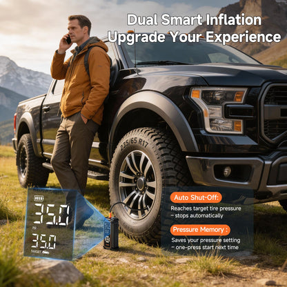 OlarHike Tire Inflator Portable Air Compressor, 150PSI Dual Power - 6000mAh & 12V DC, Cordless Air Pump for Car Tires, Bike, Motorcycle, Balls with LED & Digital Pressure Gauge, Auto Shut‑Off