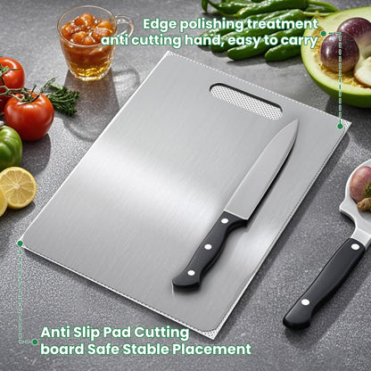 2 Pack, 100% Pure Titanium Cutting Board - 15x11 Inch Non-Slip Kitchen Chopping Board, Dishwasher Safe, Scratch Resistant, Easy to Clean, Durable & Hygienic for Meat, Vegetables, and Fruits