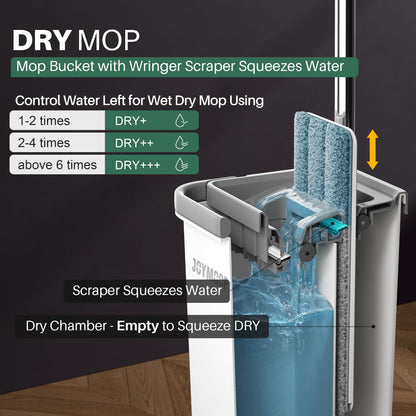 JOYMOOP Mop and Bucket with Wringer Set, Hands Free Flat Floor Mop and Bucket, with 3 Washable Microfiber Pads, Wet and Dry Use, Floor Cleaning System