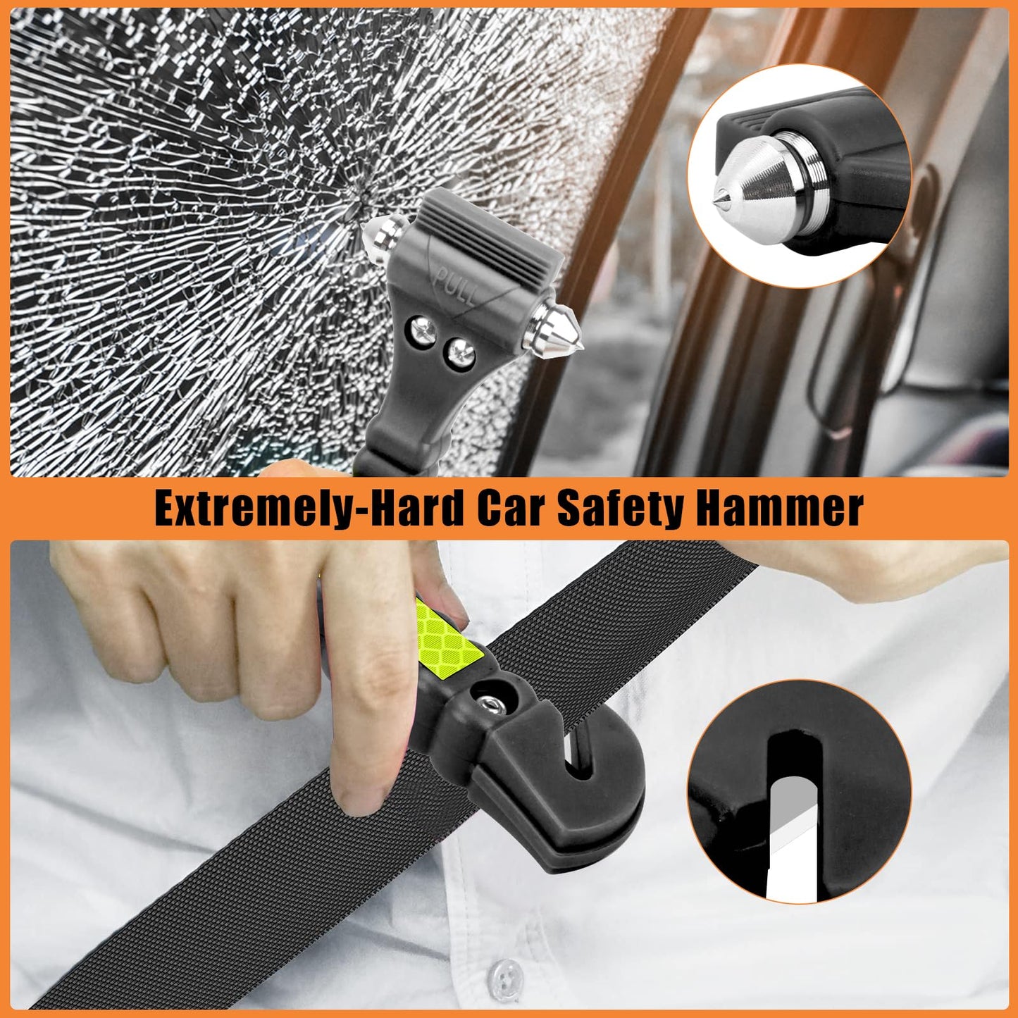 BSUXMAFG 2PCS Car Window Breaker, Glass Breaker, Window Breaker Seatbelt Cutter, 2-in-1 Car Safety Hammer with One Second Emergency Glass Hammer, Safety Emergency Car Escape Tool for Car, Office, Home