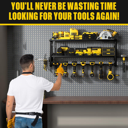 MOOMSINE Heavy Duty Power Tool Organizer Wall Mount, Storage Rack for Garage Organization, Cordless Drill Holder and Battery Shelf, Metal Tool Organizers with Charging Station