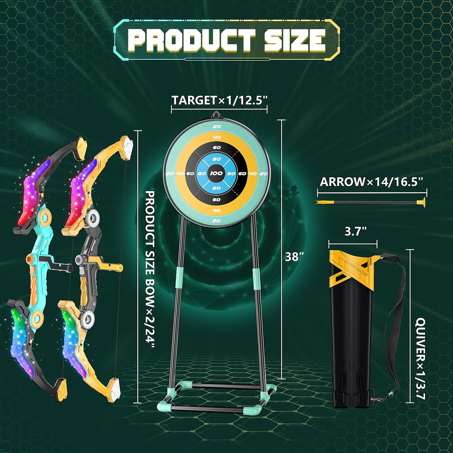 2 Pack Kids Bow and Arrow Set with Sound Effects & LED Flash Lights Achery Set, Indoor Outdoor Toys for Ages 4-8 8-12, Birthday Gifts for 3 4 5 6 7 8 9 10 11 12 Year Old Boys Girls Children, Yellow