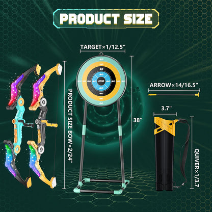 2 Pack Kids Bow and Arrow Set with Sound Effects & LED Flash Lights Achery Set, Indoor Outdoor Toys for Ages 4-8 8-12, Birthday Gifts for 3 4 5 6 7 8 9 10 11 12 Year Old Boys Girls Children, Yellow