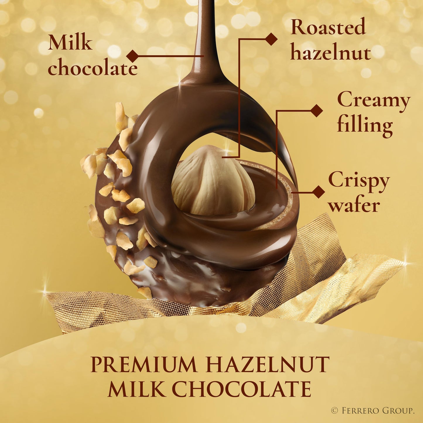 Ferrero Rocher, 16 Count, Gourmet Milk Chocolate Hazelnut, Valentine's Chocolate, Individually Wrapped, 6.2 oz