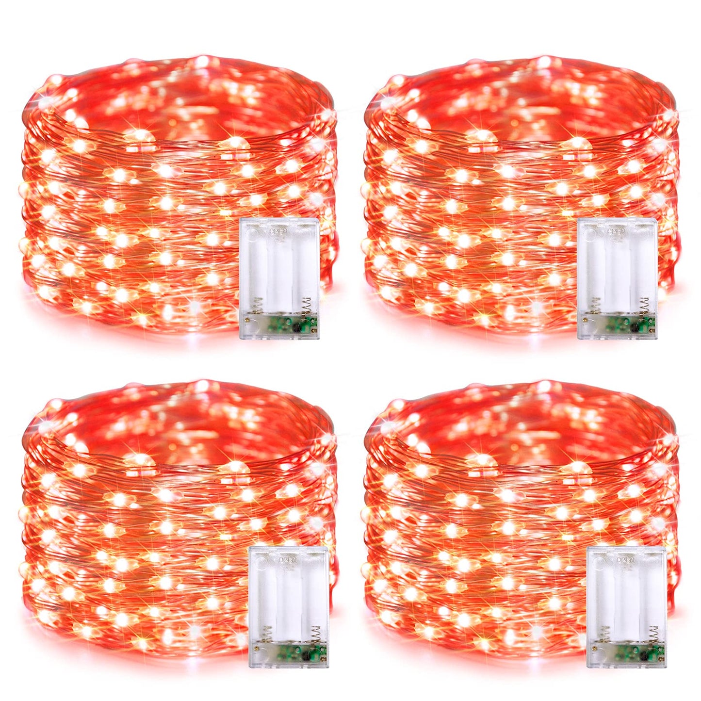 JMEXSUSS 4 Pack 50 LED Halloween Fairy Lights Battery Operated, 16.1ft Orange Fairy String Lights, Mini Orange Halloween Lights for Bedroom Garden Party Holiday Decorations
