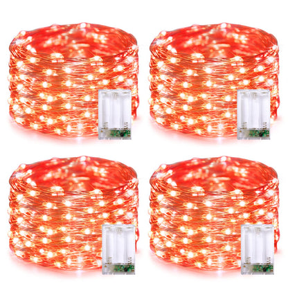 JMEXSUSS 4 Pack 50 LED Halloween Fairy Lights Battery Operated, 16.1ft Orange Fairy String Lights, Mini Orange Halloween Lights for Bedroom Garden Party Holiday Decorations