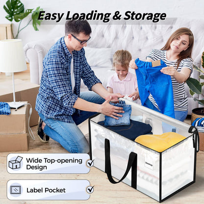 8 Pack Extra Large Heavy Duty Moving Bags, Clear Storage Bins with Lids, Reinforced Handles & Heavy-Duty Zippers Moving Boxes Storage Bags Totes for Clothes Packing, Dorms, College Supplies, Clear