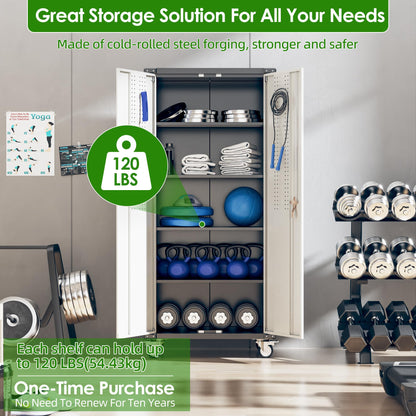 Reemoon 72" H Metal Garage Storage Cabinet with Wheels, Rolling Tool Storage Cabinet with Pegboard and 4 Adjustable Shelves for Garage Home Office Utility Room,Required Assembly