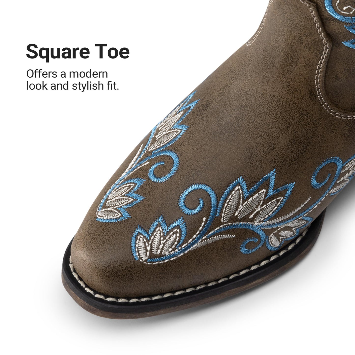DREAM PAIRS Women's Cowboy Cowgirl Western Mid Calf Boots Square Toe Embroidered Stitched Pull On Country Boots with Low Chunky Heel,Size 9,Dark Brown,SDMB26002W