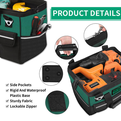 Heavy Duty Tool Bag for Men, 16 Inch Wide Mouth Tool Bags Organizer, Soft Handle Toolbox Storage, Large Zipper Electrician Tool Bag