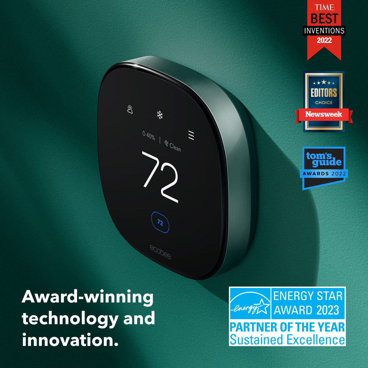 ecobee Smart Thermostat Premium with Smart Sensor and Air Quality Monitor - Programmable Wifi Thermostat - Works with Siri, Alexa, Google Assistant