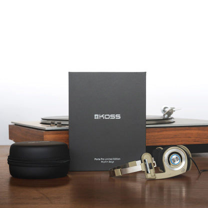 Koss Porta Pro Limited Edition On-Ear Headphones, in-Line Microphone, Volume Control and Touch Remote Control, Retro Style, Includes Hard Carry Case, Wired with 3.5mm Plug, Rhythm Beige