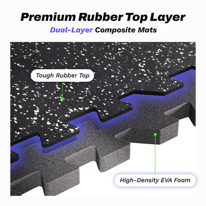 AIRHOP 0.56in Thick 48 Sq Ft Exercise Equipment Mats, 12 Tiles Upgraded Rubber Top with High Density EVA Foam, Large Interlocking Puzzle Gym Flooring for Home Gym, Heavy Weight Workout, 24 x 24in