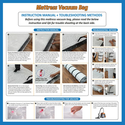 Queen/Full/Full-XL Foam Mattress Vacuum Bag for Moving, Vacuum Seal Mattress Bag with Straps