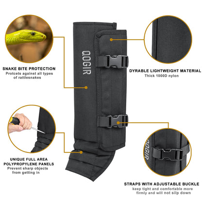 QOGIR Snake Gaiters for Hunting: Durable Snake Guards, Snake Gaiter Leggings for Men & Women, Snake Bite Protection for Lower Legs, Snake Proof Gaiters with Adjustable Size(Black)