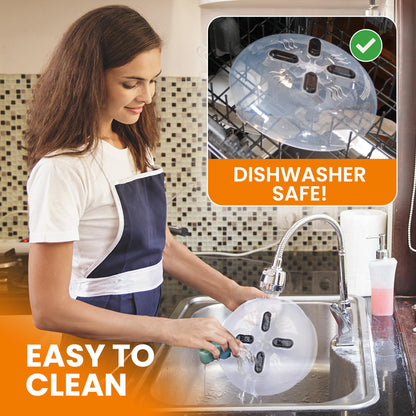 HOVER COVER Magnetic Splatter Cover, 12-Inch Clear BPA-Free Food Lid, Vented Plate Guard with Steam Vents, Anti-Splash Microwave Lid, Dishwasher Safe, Space-Saving Magnetic Storage - Onyx Black