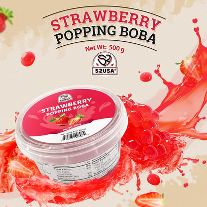 52USA Strawberry Popping Boba (500g), Popping Pearls for Bubble Tea, Beverages, Sweets, Ice Cream, Shakes, Desserts & Smoothies Topping, 1.1 Pound (Pack of 1)