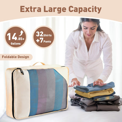 Toncoke 8-Piece Packing Cubes for Travel, Mesh Luggage Organizers with Shoe Bag, Toiletry Bag, Laundry Pouches, 4 Sizes (XL/L/M/S) for Suitcase Organization, Men Women Kids, Beige