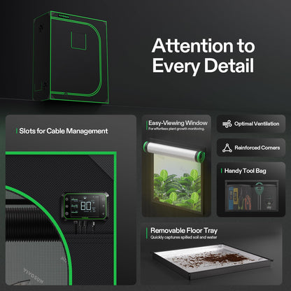 VIVOSUN S425 4x2 Grow Tent, 48"x24"x60" High Reflective Mylar with Observation Window and Floor Tray for Hydroponics Indoor Plant for VS2000