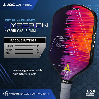 JOOLA Ben Johns Hyperion Pickleball Paddle - Carbon Surface, Elongated Handle, Polypropylene Core, Custom Cover