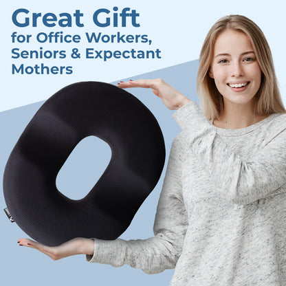 5 STARS UNITED Donut Pillow Hemorrhoid Tailbone Cushion – Large Cushion for Pain Relief – Coccyx, Prostate, Sciatica, Pelvic Floor, Pressure Sores, Pregnancy, Postpartum Recovery, Black