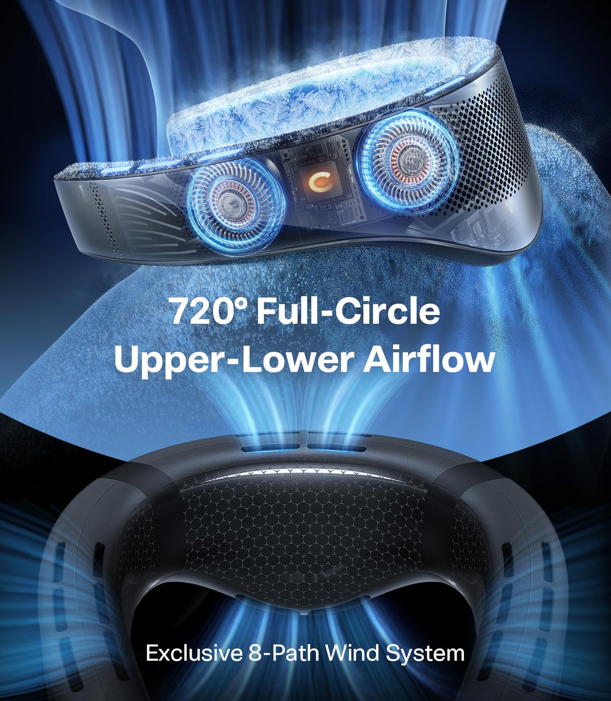 TORRAS 2025 Top Al Neck Fan Air Conditioner Coolify Cyber, Portable Personal Neck Fans that Blow Cold Air【No.1 Dual-Coolest Wind & 720° Immersive Cooling】Rechargeable for Outdoor/Indoor. Gifts for Dad
