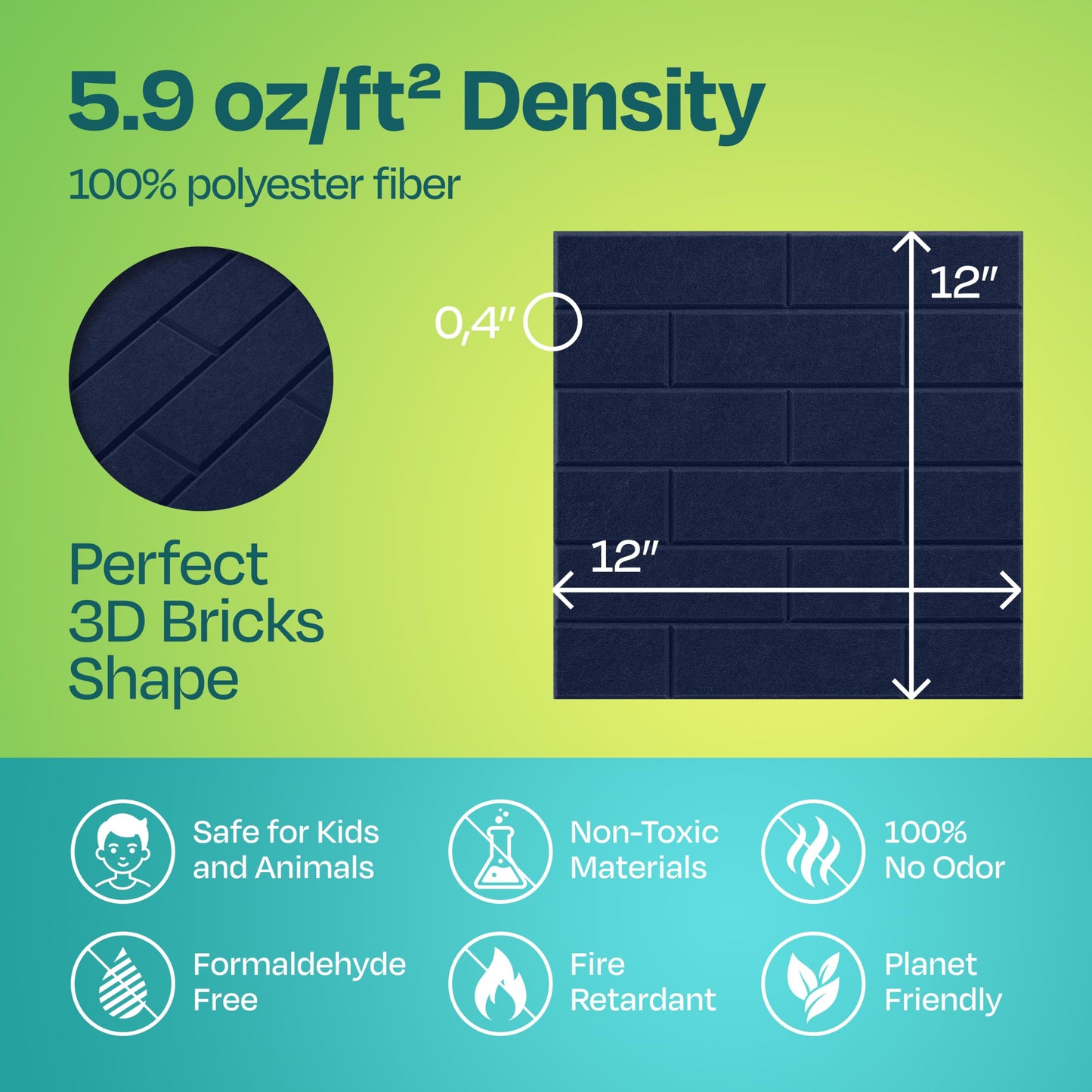 Ekkogo Acoustic Panels 18-Pack Soundproof Wall Panels 12"X12"X0.4" Brick Style Sound Panels Premium Sound Dampening Panels Easy Self Adhesive Installation - [Denim Blue]