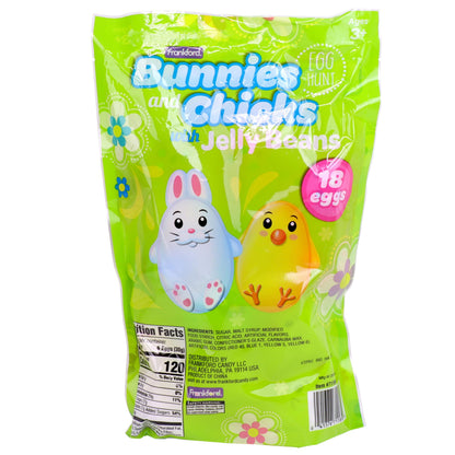 Frankford 18 Count Prefilled Plastic Eggs with Candy Jelly Beans- Assorted Bunnies, Chicks, and Patterned Eggs, Easter Basket Stuffers for Kids Girls Boys