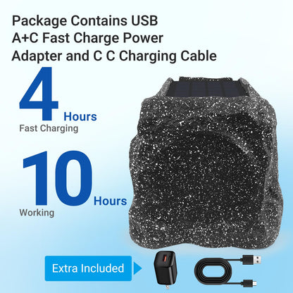 Herdio 8" Rock Bluetooth Speakers Outdoor Waterproof IPX7 Wireless Solar Max 240 Watt, TWS Connection Powered with Rechargeable Battery for Garden Patio Deck Pool Backyard（Gray，1Pair）