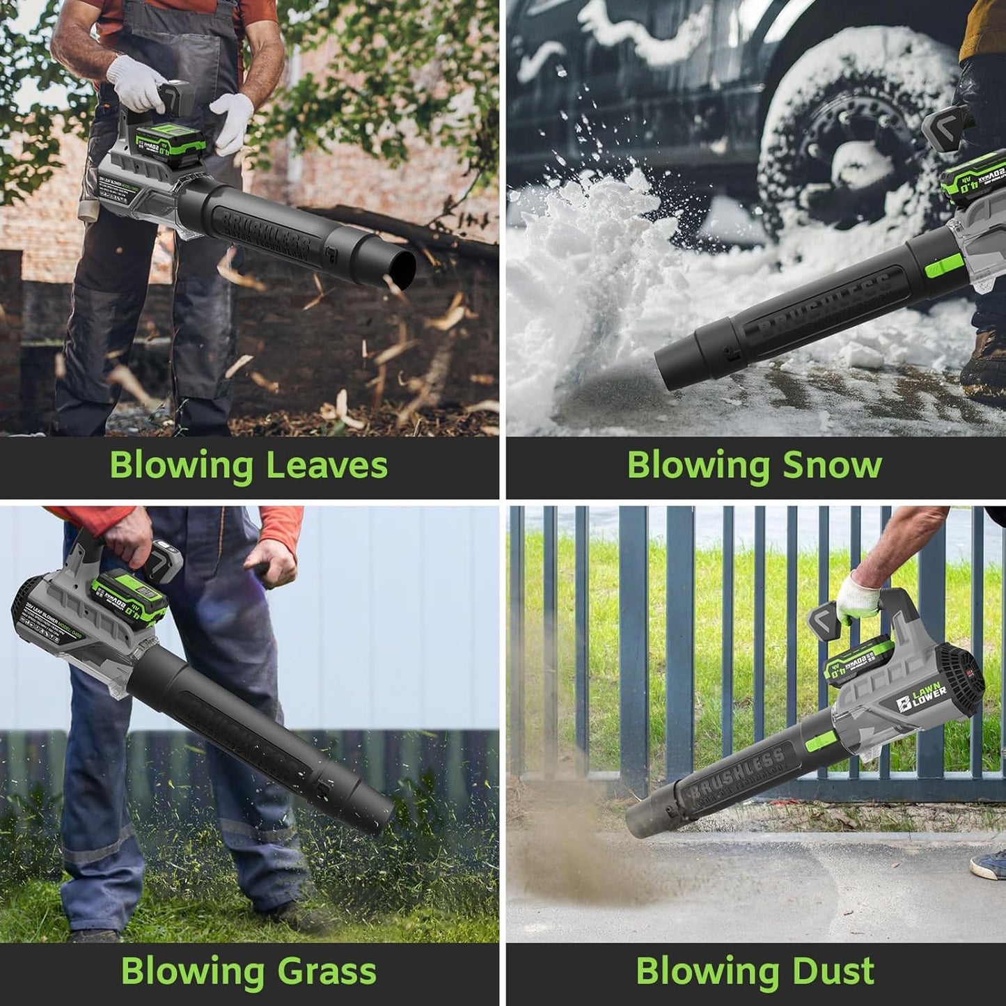 Leaf Blower with Brushless Motor, 580CFM/160MPH Leaf Blower Cordless, Electric Lightweight Blower with 2X4.0Ah Batteries and Charger, 2 Speed Modes, for Lawn Care, Patio Cleaning, etc.