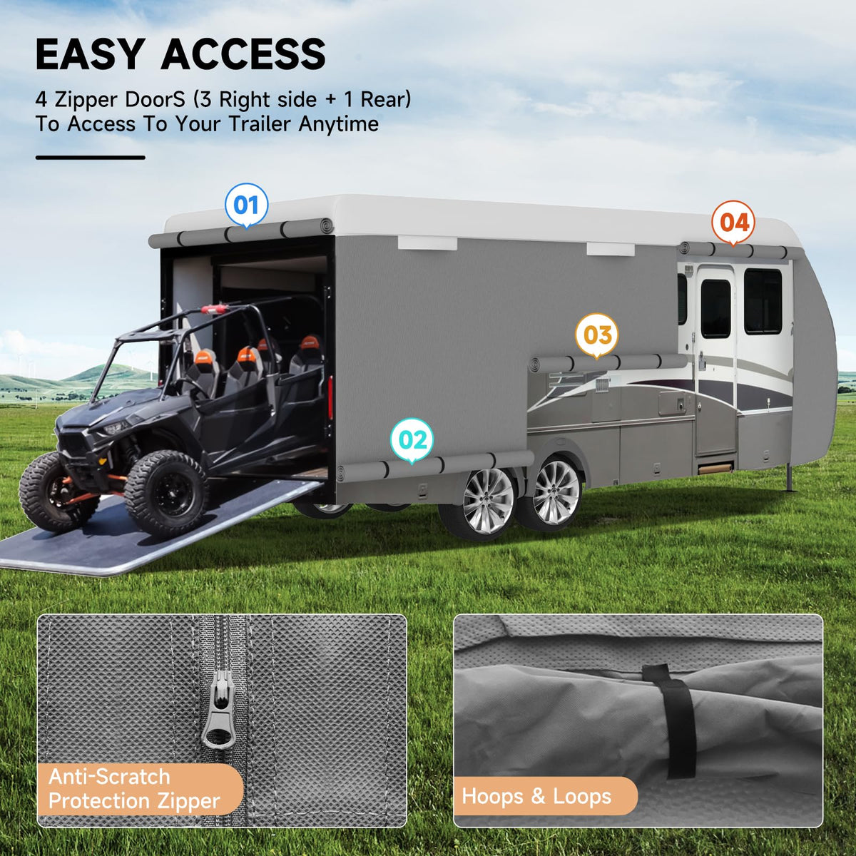 VINPATIO Travel Trailer RV Cover: 7 Layers Heavy Duty RV & Trailer Cover, Toy Hauler Cover Fits 18'-20' RV Camper Cover with 4 Tire Covers, Extra Windproof Straps, Tongue Jack Cover, Gutter Covers