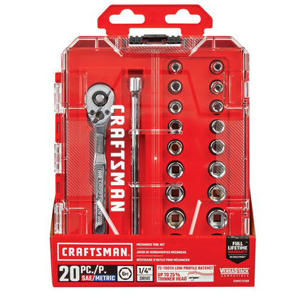 CRAFTSMAN Mechanics Tool Set, 1/4 Inch Drive, 20 Piece (CMMT12108)