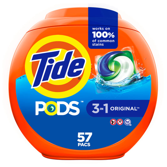 Tide PODS Liquid Laundry Detergent Soap Pacs, HE Compatible, 57 Count, Powerful 3-in-1 Clean in one Step, Original Scent