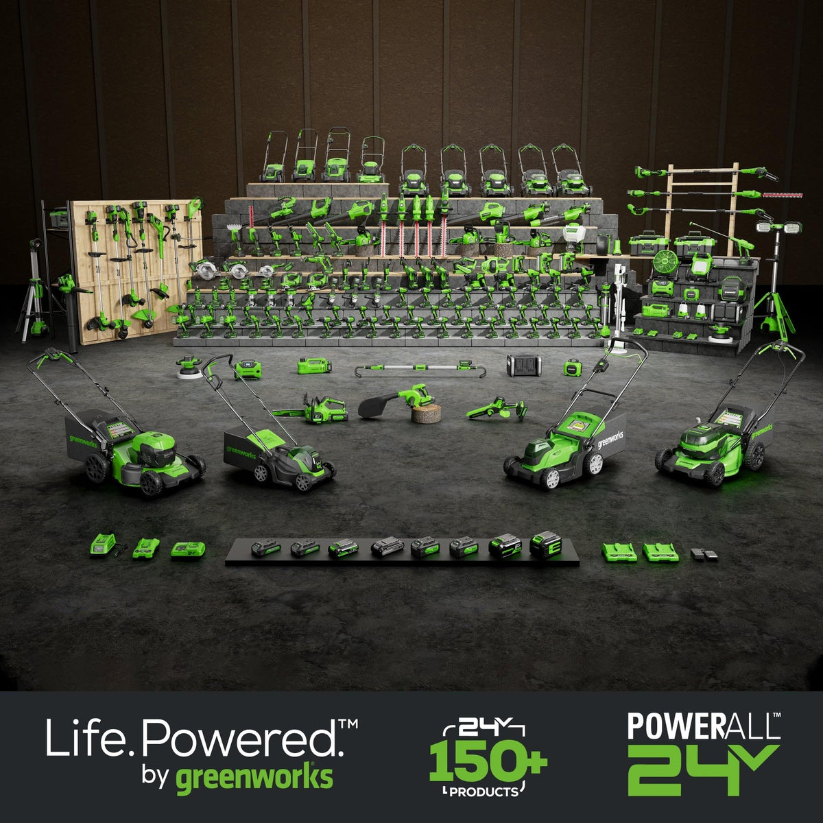 Greenworks 48V (2x24V) Electric Lawn Mower Combo Kit: 20"Steel Deck Push Mower, 12" String Trimmer, 320 CFM Blower, 3 Batteries & 2 Chargers, 3-Year Warranty.