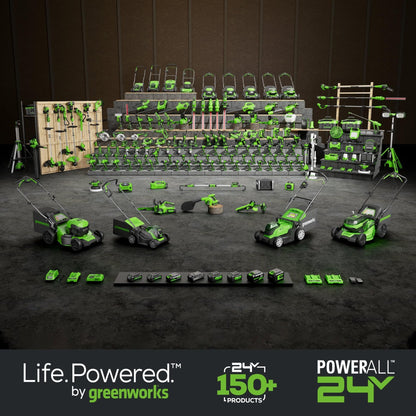 Greenworks 48V (2x24V) Electric Lawn Mower Combo Kit: 20"Steel Deck Push Mower, 12" String Trimmer, 320 CFM Blower, 3 Batteries & 2 Chargers, 3-Year Warranty.