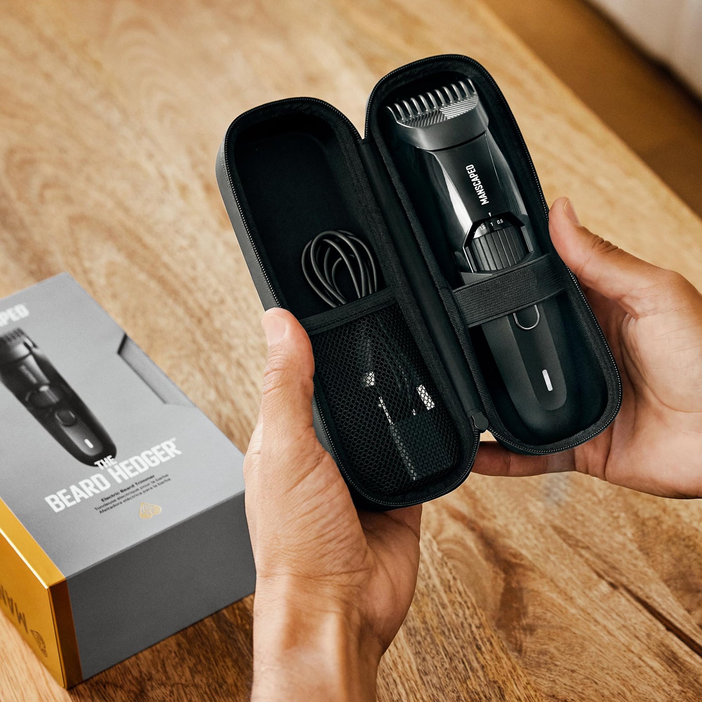 MANSCAPED® The Beard Hedger® Premium Men's Beard Trimmer, 20 Length Adjustable Blade Wheel, Stainless Steel T-Blade for Precision Facial Hair Trimming, Cordless Waterproof Wet/Dry Clipper