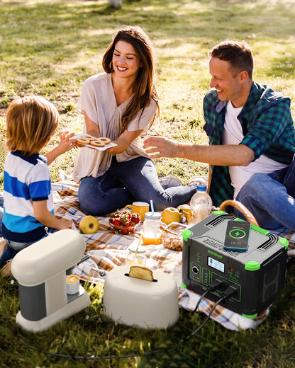 Portable Power Station 1000W (Peak 2000W), 999Wh Solar Generator with 110V Pure Sine Wave AC Outlet, 60W USB-C PD, 10 Ports for Camping RV Van Home Backup Emergency Off-Grid Living