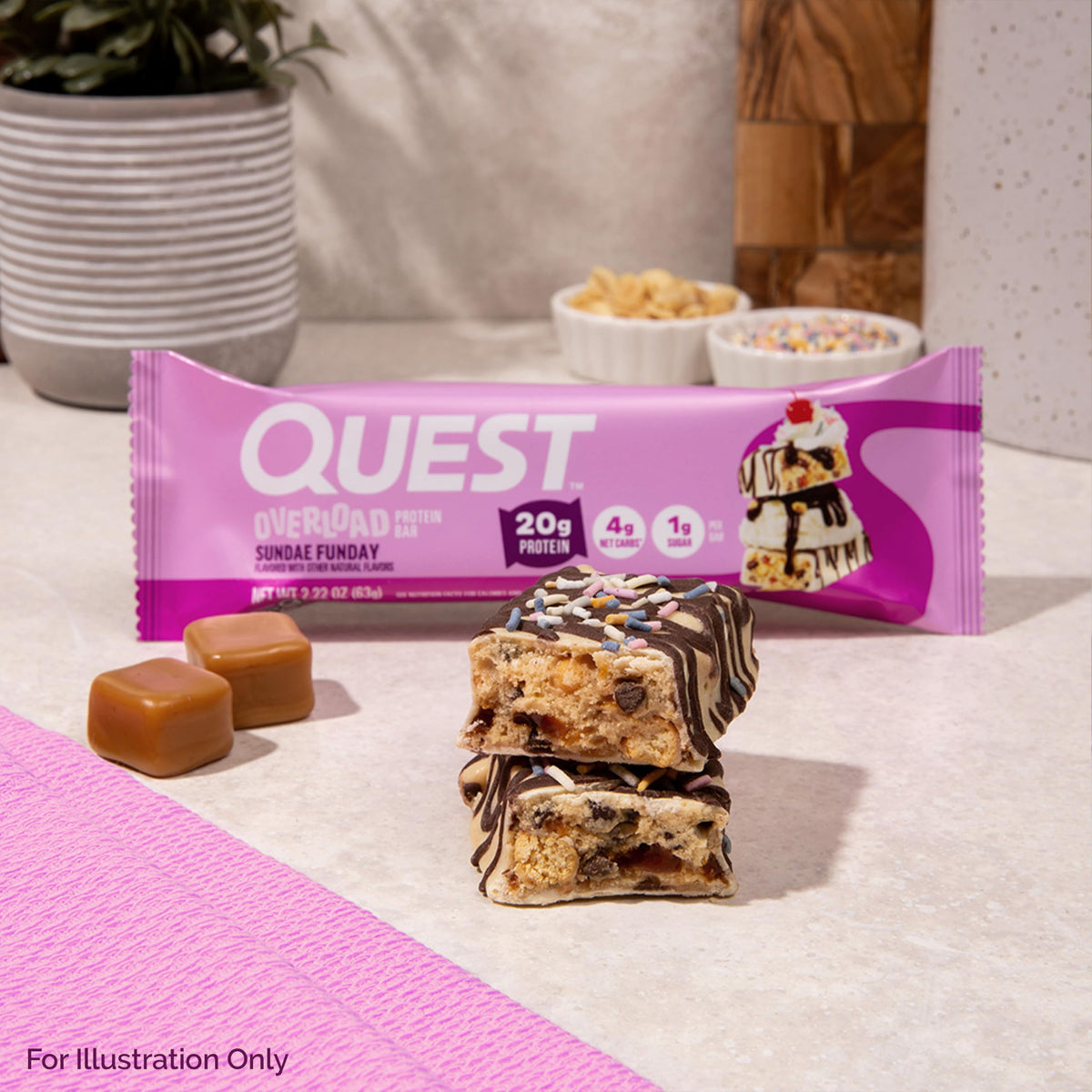 Quest Nutrition Overload Protein Bars, Sundae Funday, 20g Protein, 1g Sugar, 4g Net Carbs, Gluten Free, 12 Count