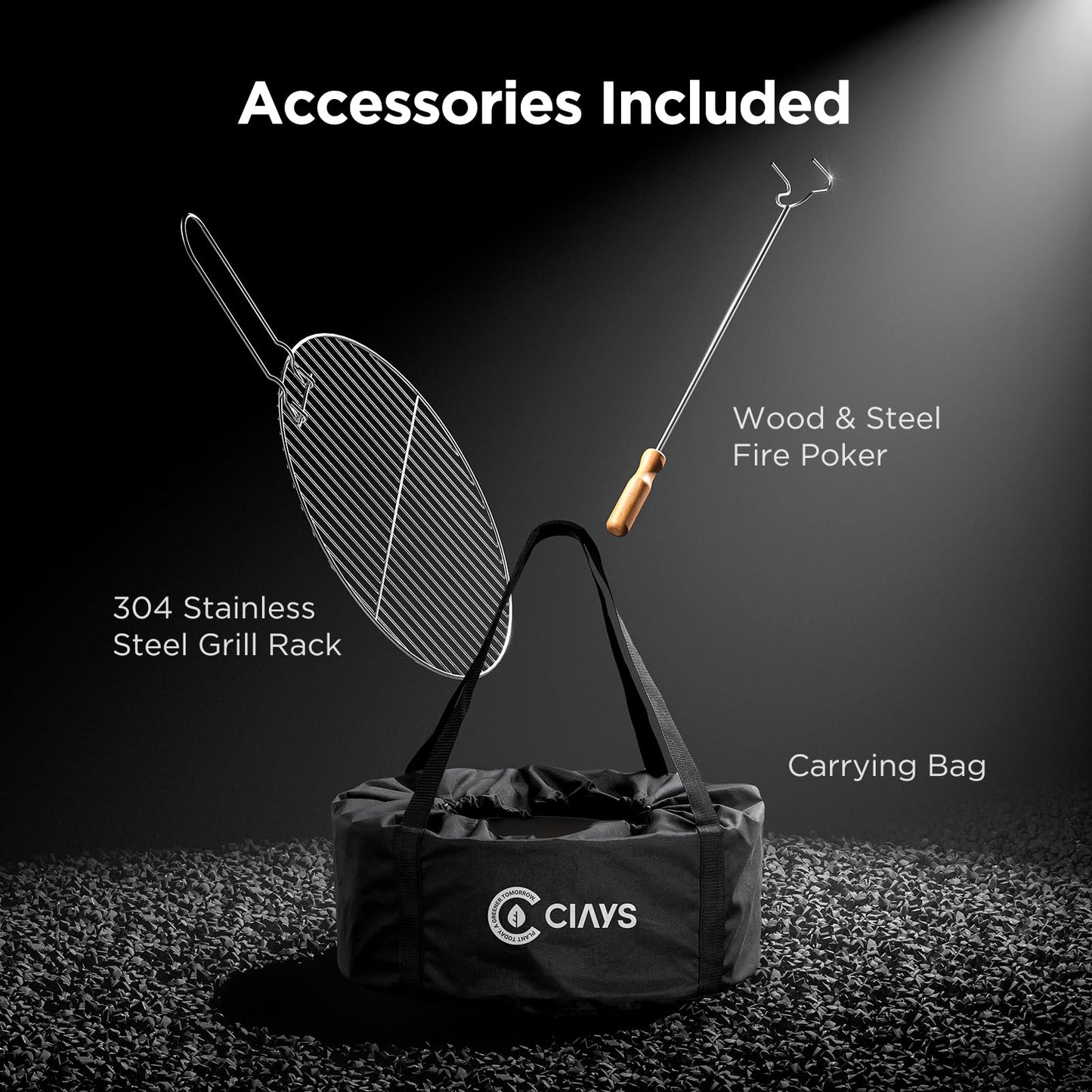 Ciays Smokeless Firepit, 17 Inch Fire Pit for Camping with Patented Technology, Portable Fire Pit for Outside with Steel Grill Rack, Fire Poker, and Bag, Easy Setup and Storage, Wood Burning