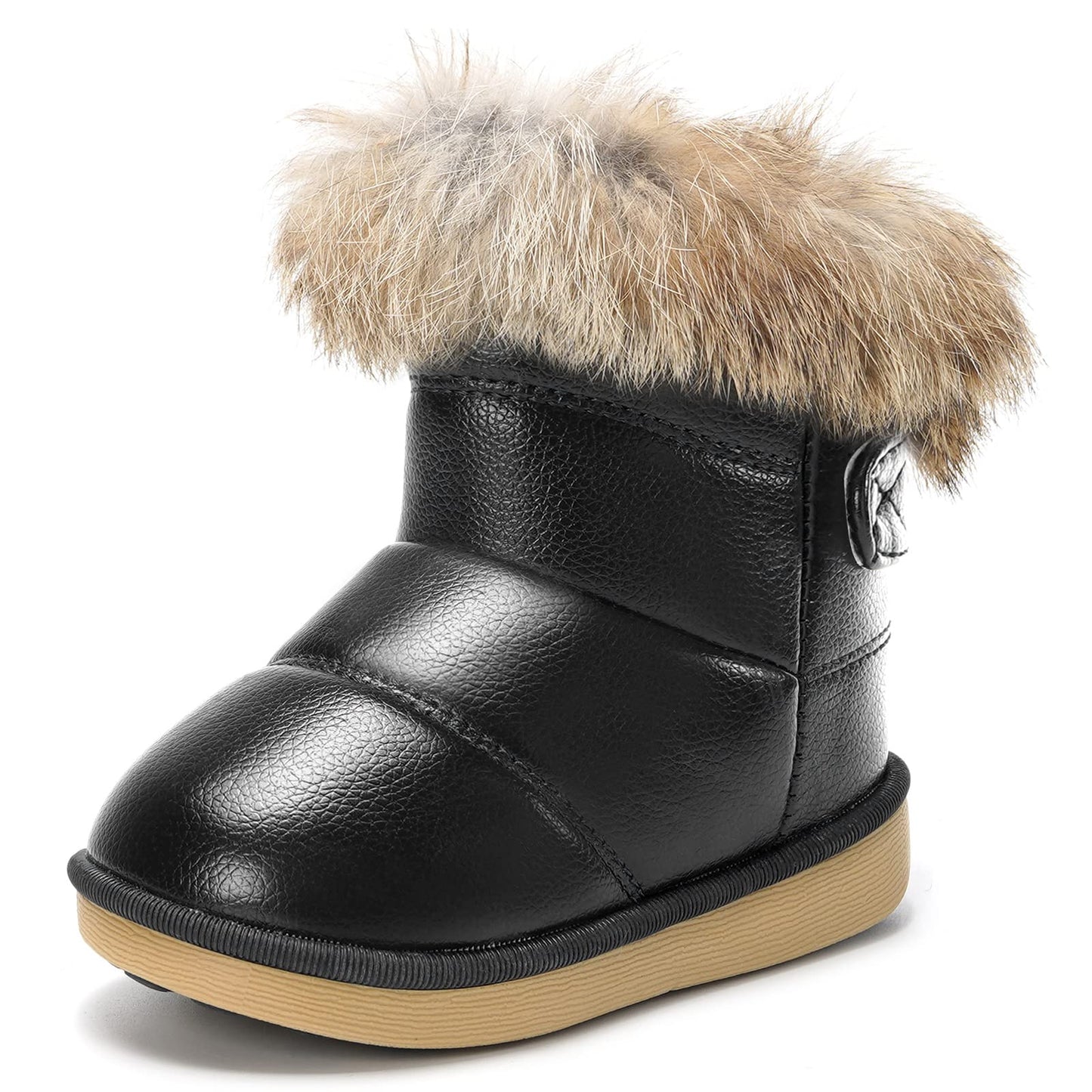 KVbabby Toddler boots Kids Snow Boots Girl's Warm Winter Boots Fur Lined Waterproof Boot PU Leather Non-slip,Black-1,8.5 M US Toddler = Label 27