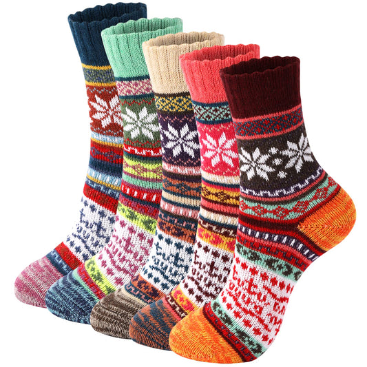 Trifabricy Wool Socks for Women - 5 Pairs Comfortable and Warm Womens Wool Socks, Vintage Women's Winter Sock, Super Soft Thick Knit Crew Cabin Cozy Sock Gifts for Women