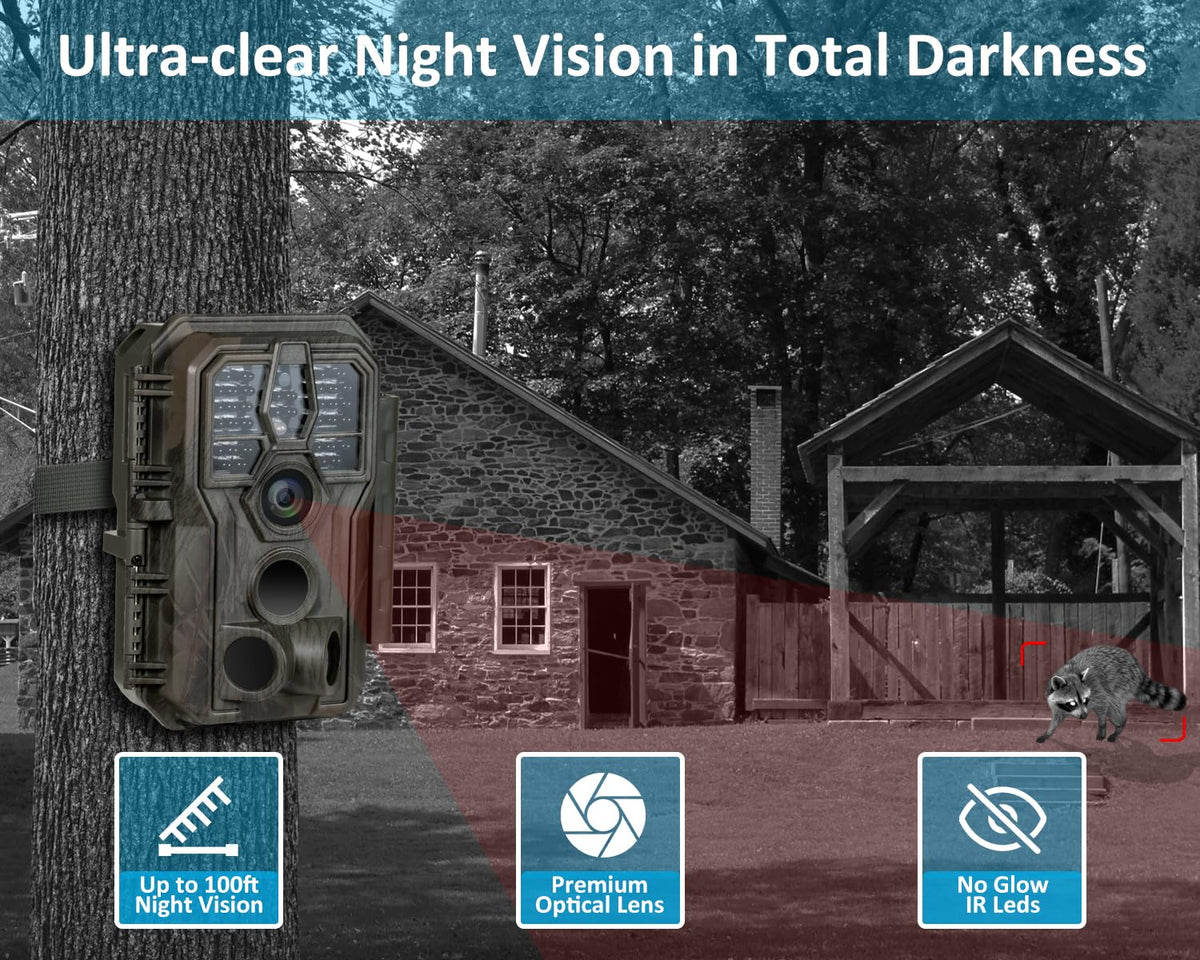 GardePro E5S Trail Camera 2 Pack, 64MP 1296p, Game Cameras with 100ft No Glow Night Vision Motion Activated Waterproof for Deer Wildlife Cam, Hunting