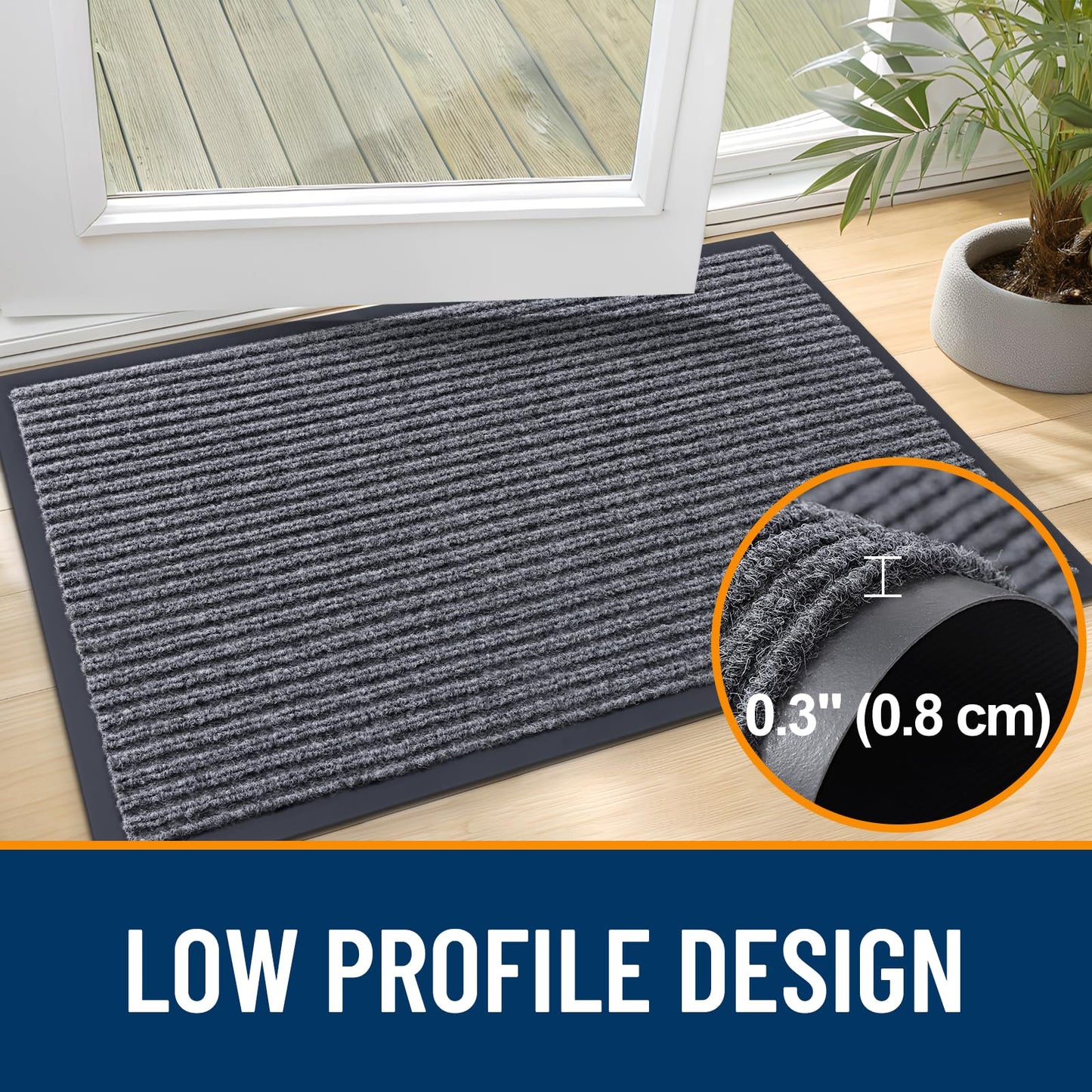 OLANLY Front Door Mat Indoor Outdoor Entrance, Waterproof Heavy Duty Doormat, Fade Resistant, Low Profile, Easy Clean Patio Porch Welcome Floor Mats for Entry, 29.5x17, Grey