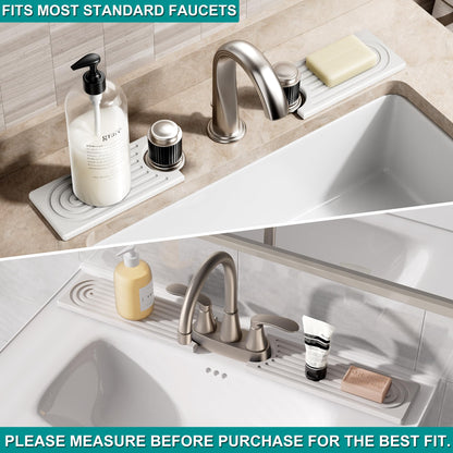 MAGKOTA Stone Faucet Mat for Kitchen Sink - Quick Dry Diatomite Sink Splash Guard, Prevents Moisture Buildup & Water Stains, Water Absorbing Stone Tray for Bathroom Countertop (White, 20" x 4")