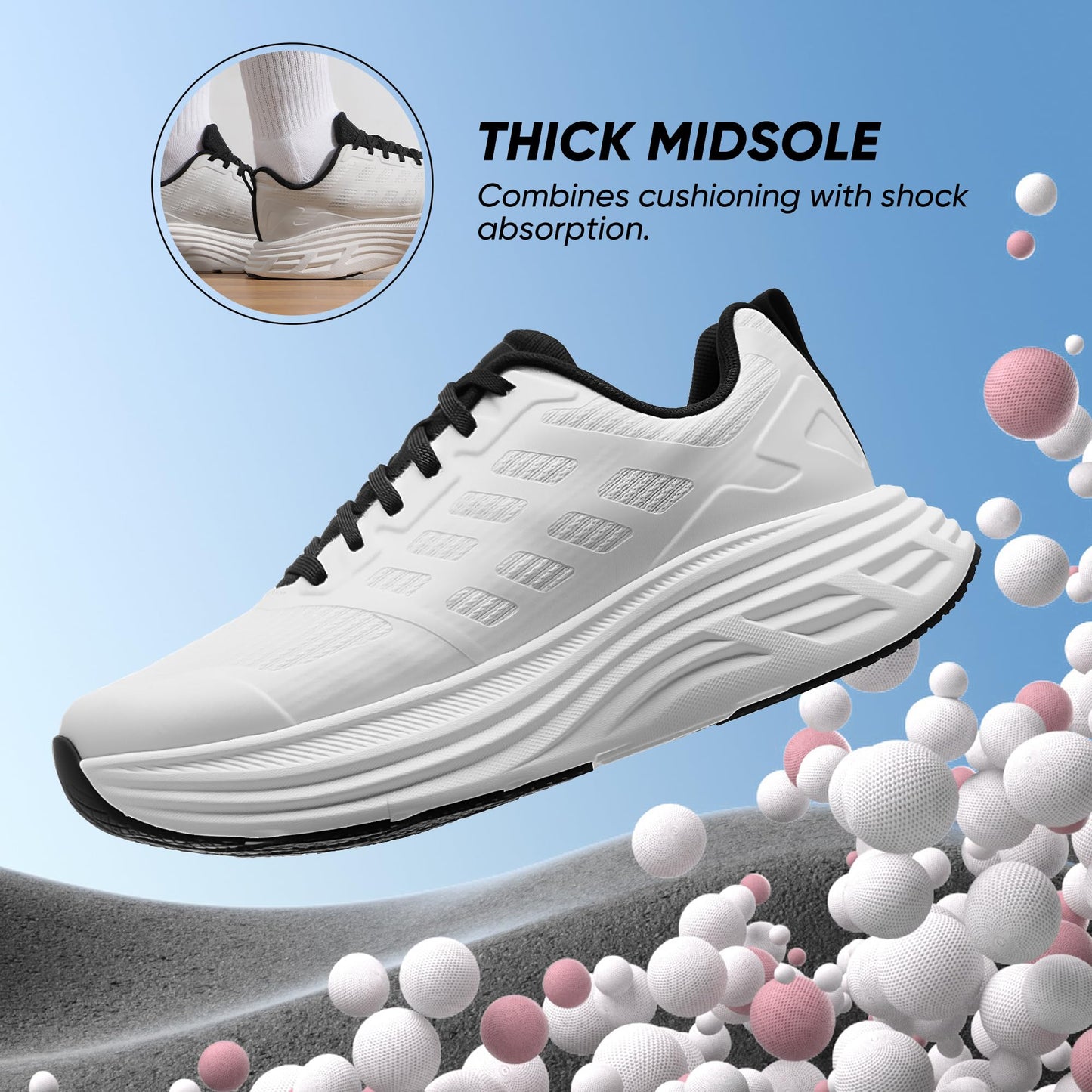 NORTIV 8 Women's Walking Shoes Cushion Running Tennis Shoes ActiveFloat Non-Slip Comfortable Breathable Workout Gym Sports Athletic Fashion Sneakers,Size 8.5,White,SNWS245W