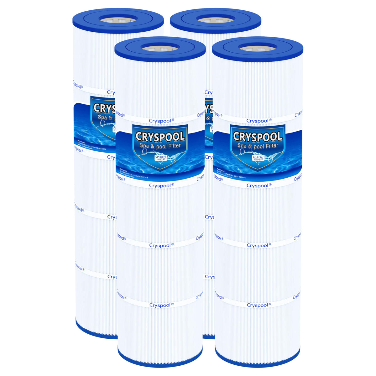 Cryspool® 07077 Filter Compatible with CCP420, Clean and Clear Plus 420, PCC105-PAK4, R173576, C-7471, 178584, 817-0106, FC-6470, 4×105 Sq. Ft Pool Filter Cartridges, 4 Pack