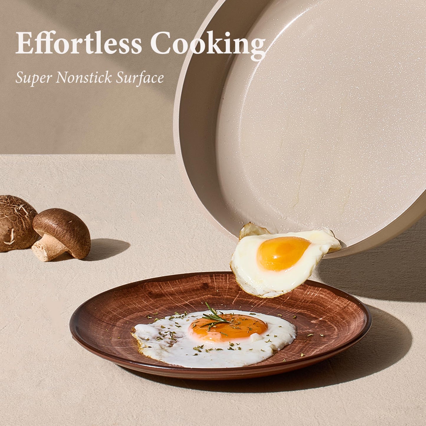 CAROTE Ceramic Cookware Set Nonstick, 14pcs Pots and Pans Set Nonstick, Non-Toxic & PFAS-Free, Dishwasher, RV/Camping Cookware Set, Cooking Pots with Lids, Light Taupe